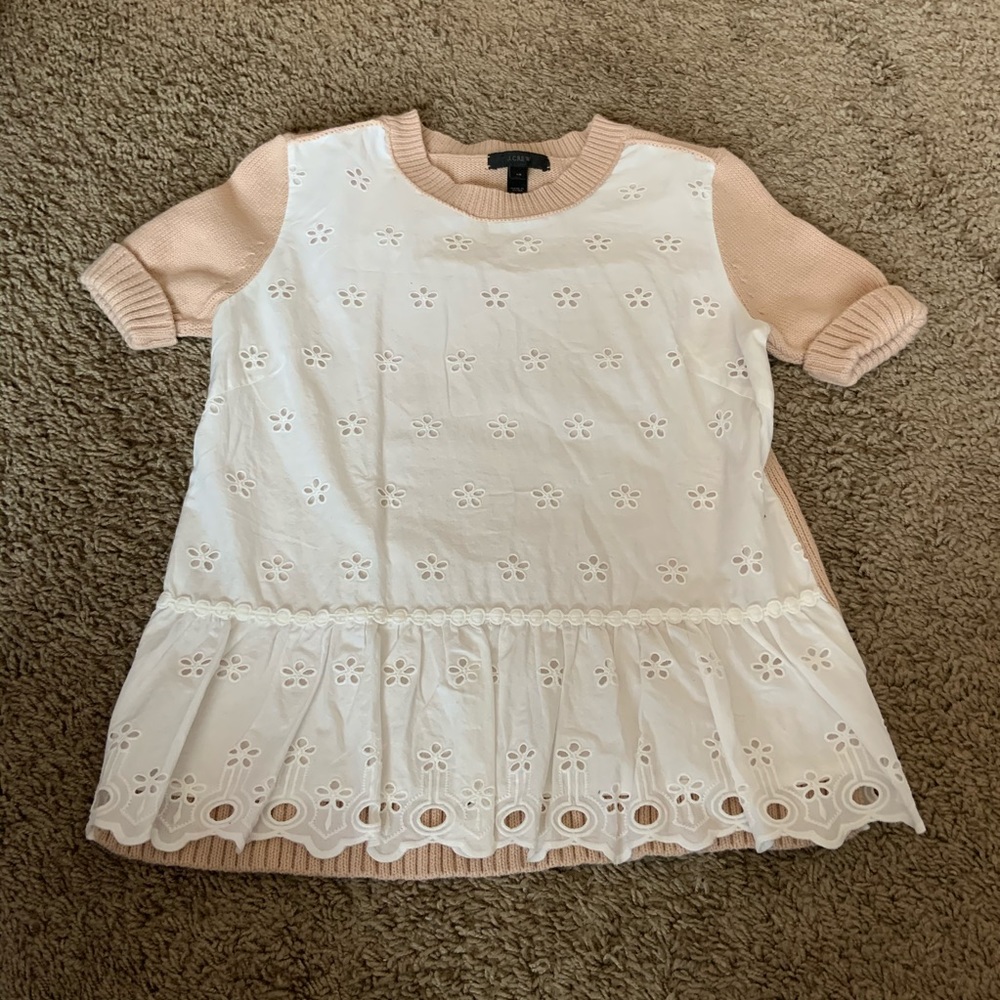 J. Crew Cream and Blush Eyelet Knit Sweater